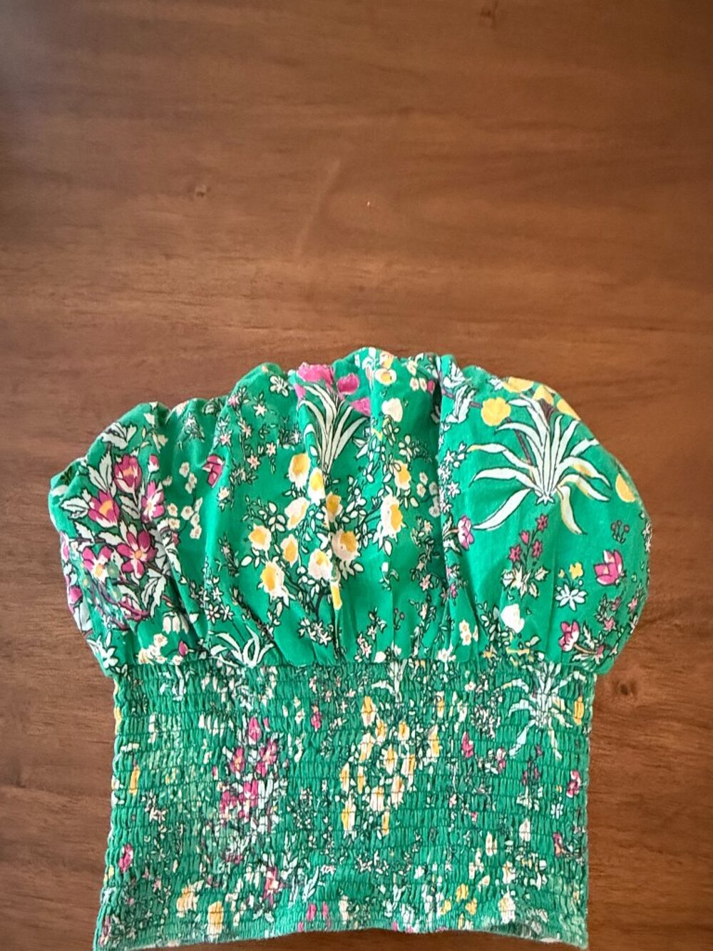 Anthropologie Maeve Green Flower Strapless Top